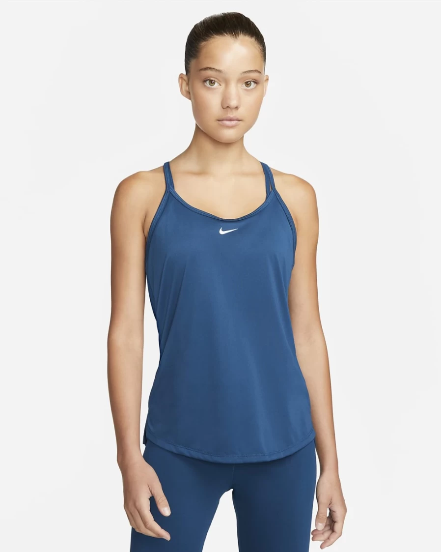Nike Dri-FIT One Elastika Women's Tank Top - Valerian Blue/White - Moisture-Wicking & Breathable Workout Top
