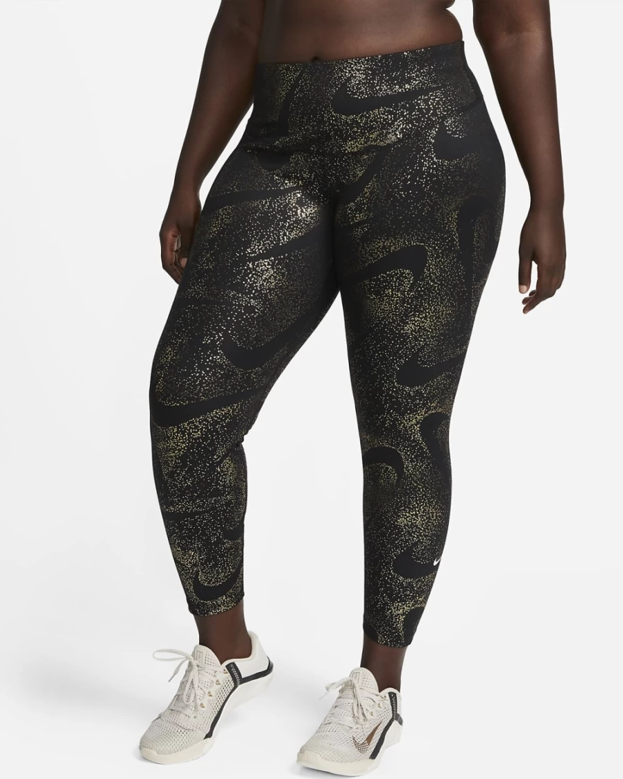 Nike One Women's Plus Size Mid-Rise Printed Leggings - Black/White Athletic Workout Tights
