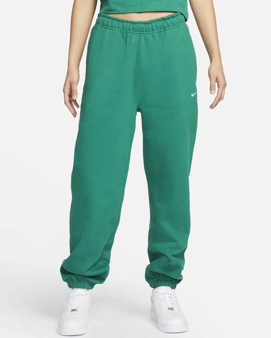 Nike Women's Solo Swoosh Fleece Pants - Mystic Green & White Comfort Fit