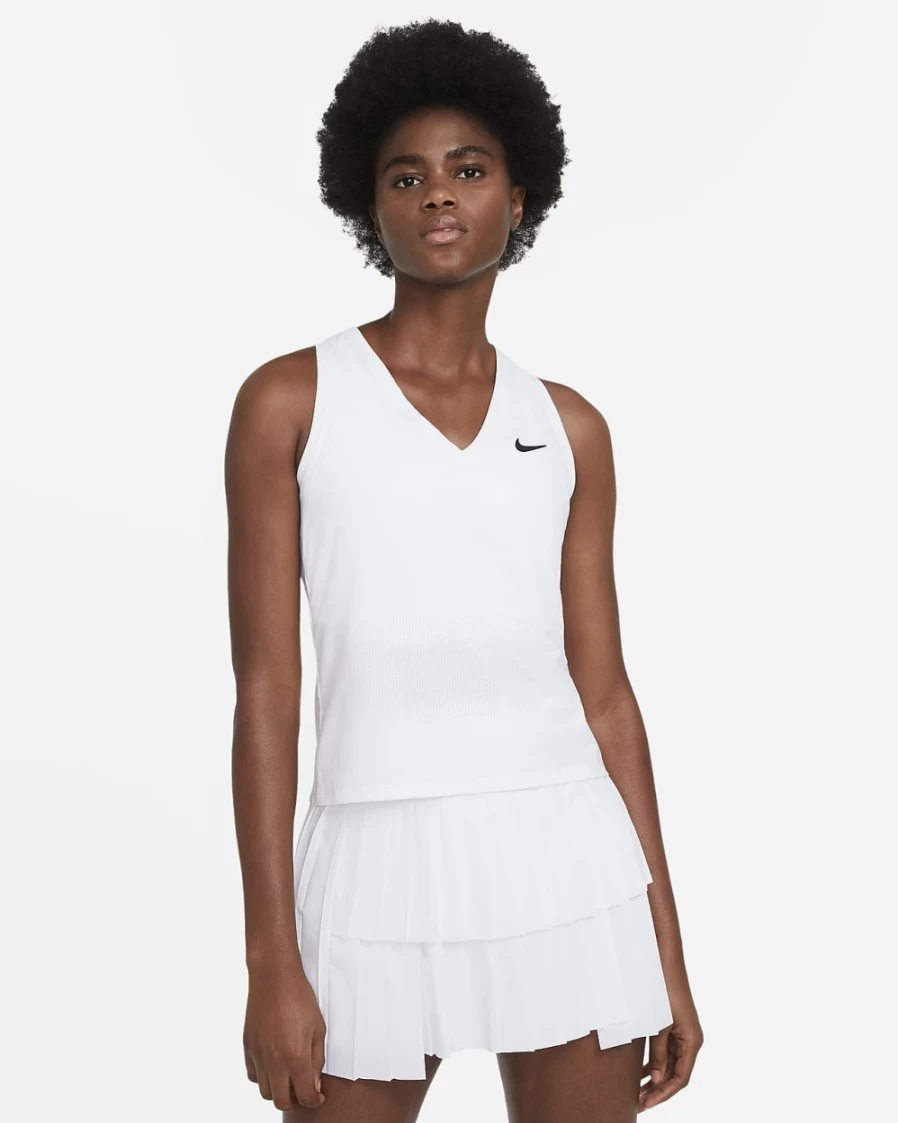 Nike Women's Tennis Tank Top - White/Black - Court Victory Athletic Shirt