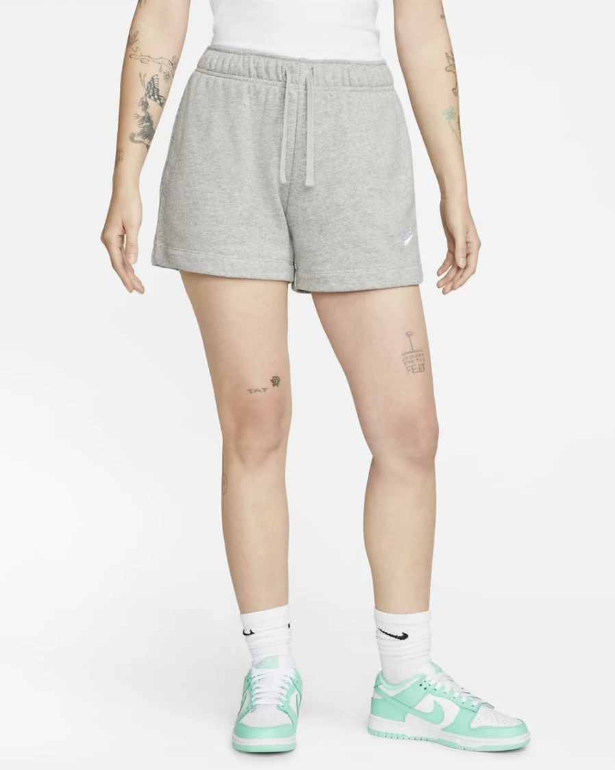 Nike Women's Dark Grey Heather/White Club Fleece Mid-Rise Athletic Shorts | Sportswear Collection