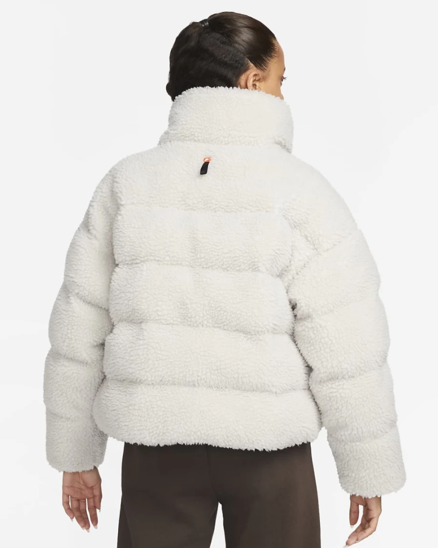 Nike Therma-FIT Women's Light Bone Black White Fleece Jacket - Winter Warm Synthetic Fill Coat