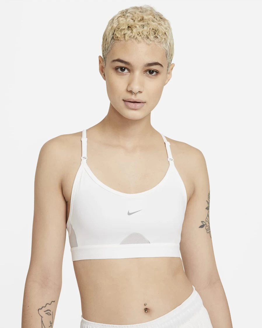 Nike Indy Women's Light-Support Sports Bra - White, Grey Fog, Particle Grey - Padded U-Neck Design