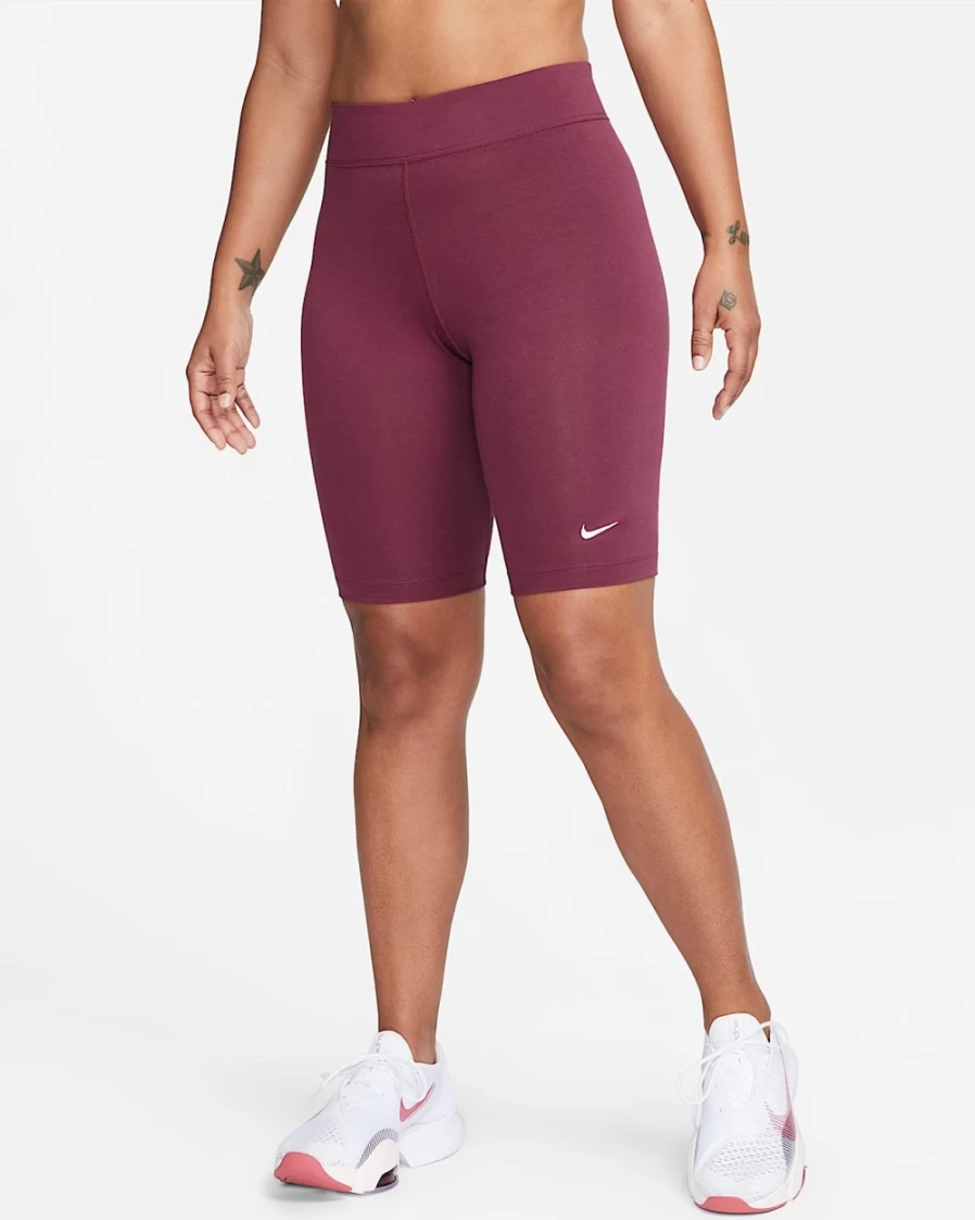 Nike Women's Rosewood/White Mid-Rise Essential Biker Shorts | Sportswear Activewear
