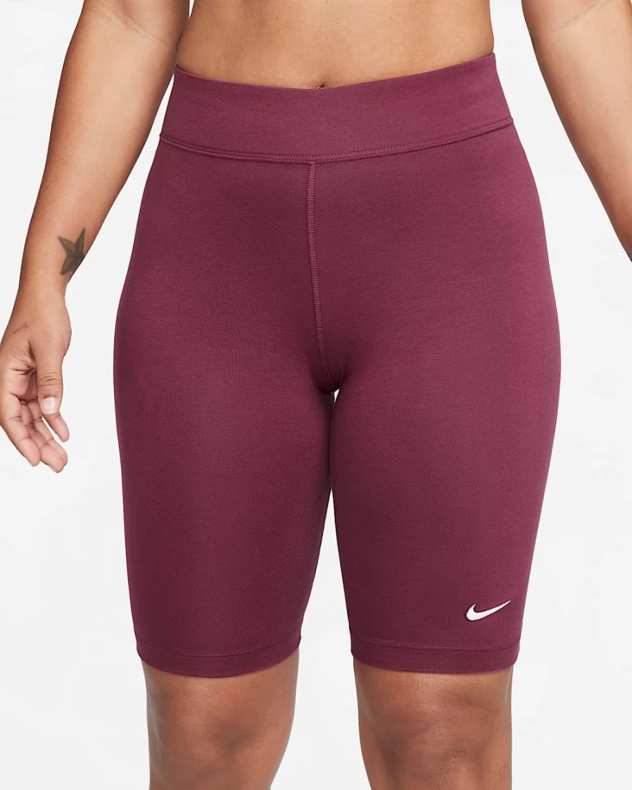 Nike Women's Rosewood/White Mid-Rise Biker Shorts | Sportswear Essential Workout Shorts