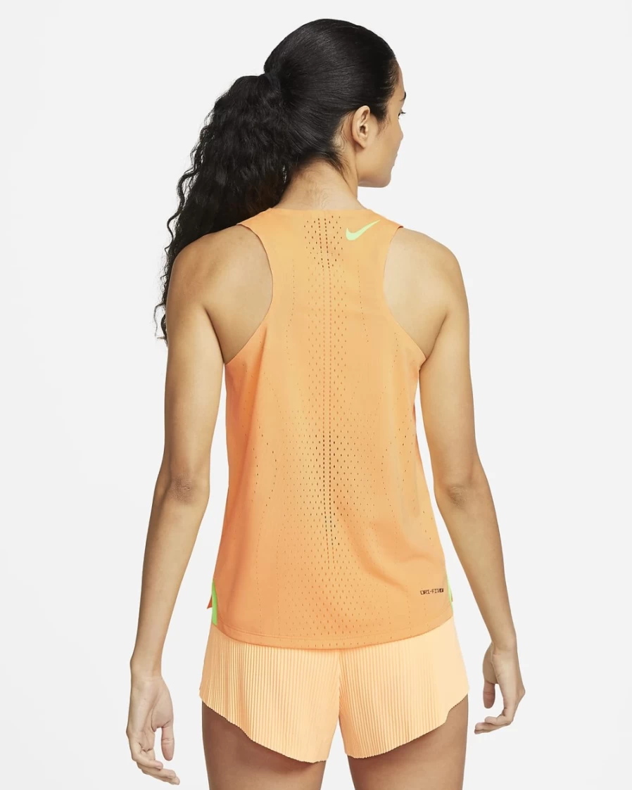 Nike Dri-FIT ADV AeroSwift Women's Running Singlet - Peach Cream & Ghost Green - Moisture-Wicking Performance Top