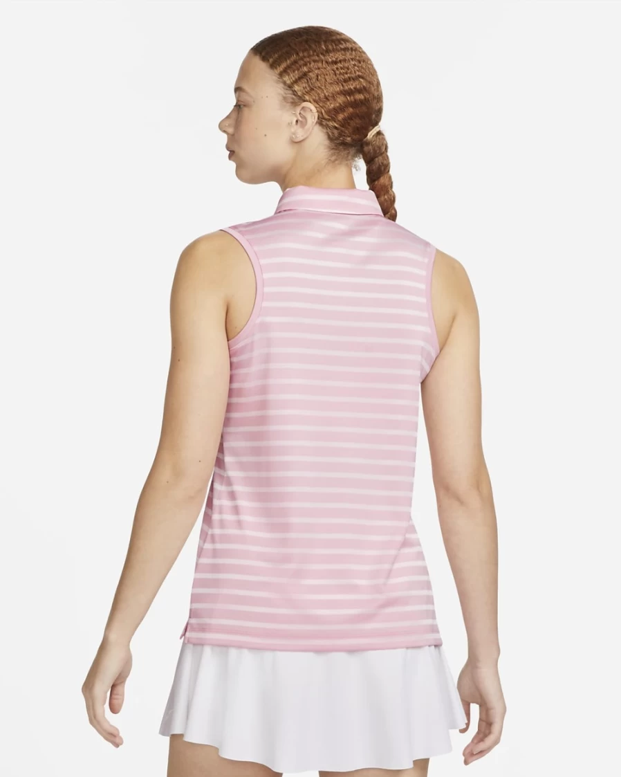 Nike Dri-FIT Victory Women's Golf Polo - Medium Soft Pink/Black Striped Sleeveless Top