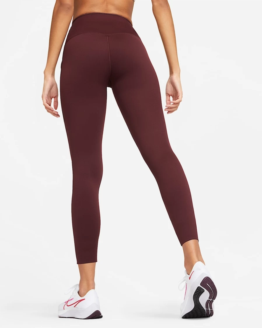 Nike Women's High-Waisted 7/8 Leggings with Pockets - Firm Support, Burgundy Crush/Black