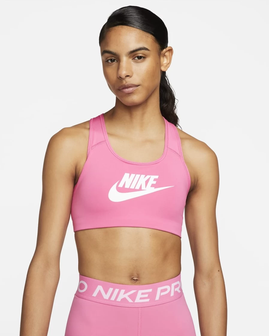 Nike Swoosh Women's Medium-Support Sports Bra - Pinksicle/White Graphic Design