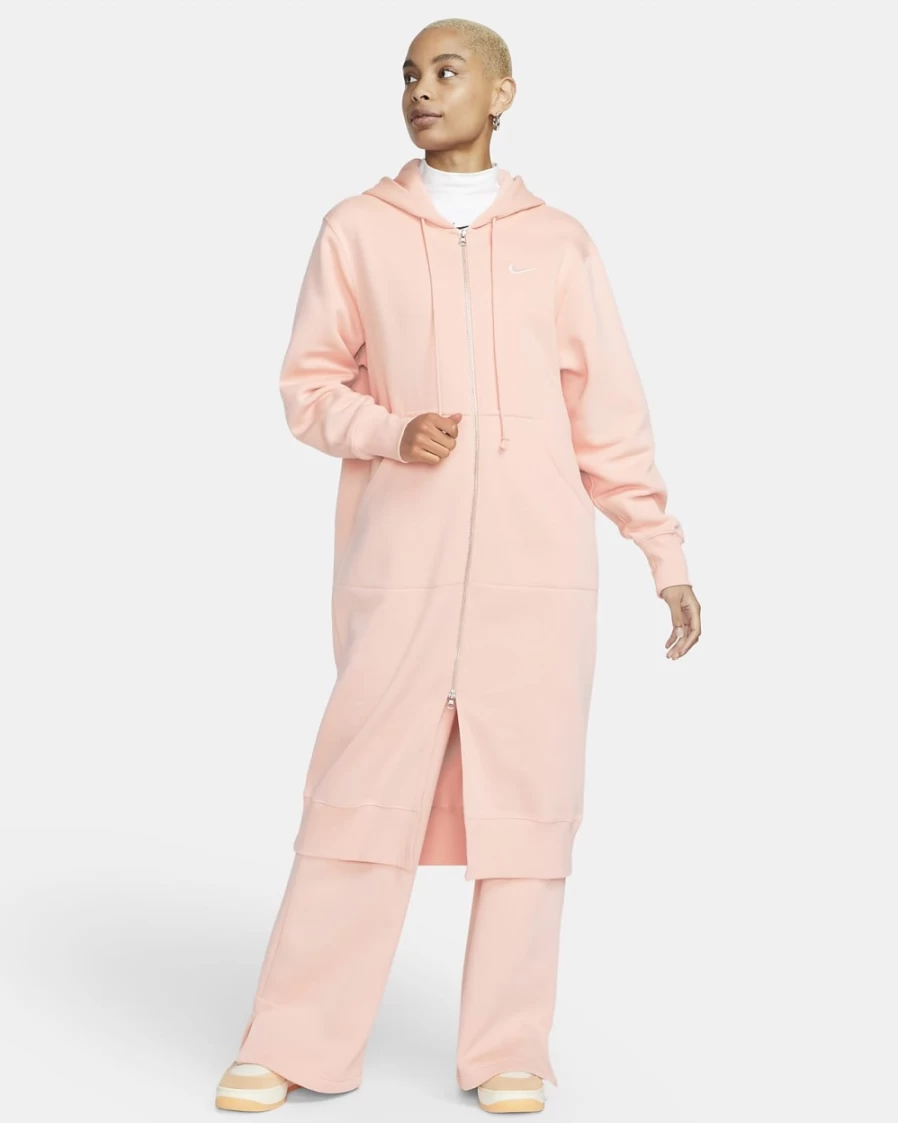 Nike Women's Arctic Orange/Sail Phoenix Fleece Oversized Full-Zip Hoodie | Sportswear Long Hooded Sweatshirt