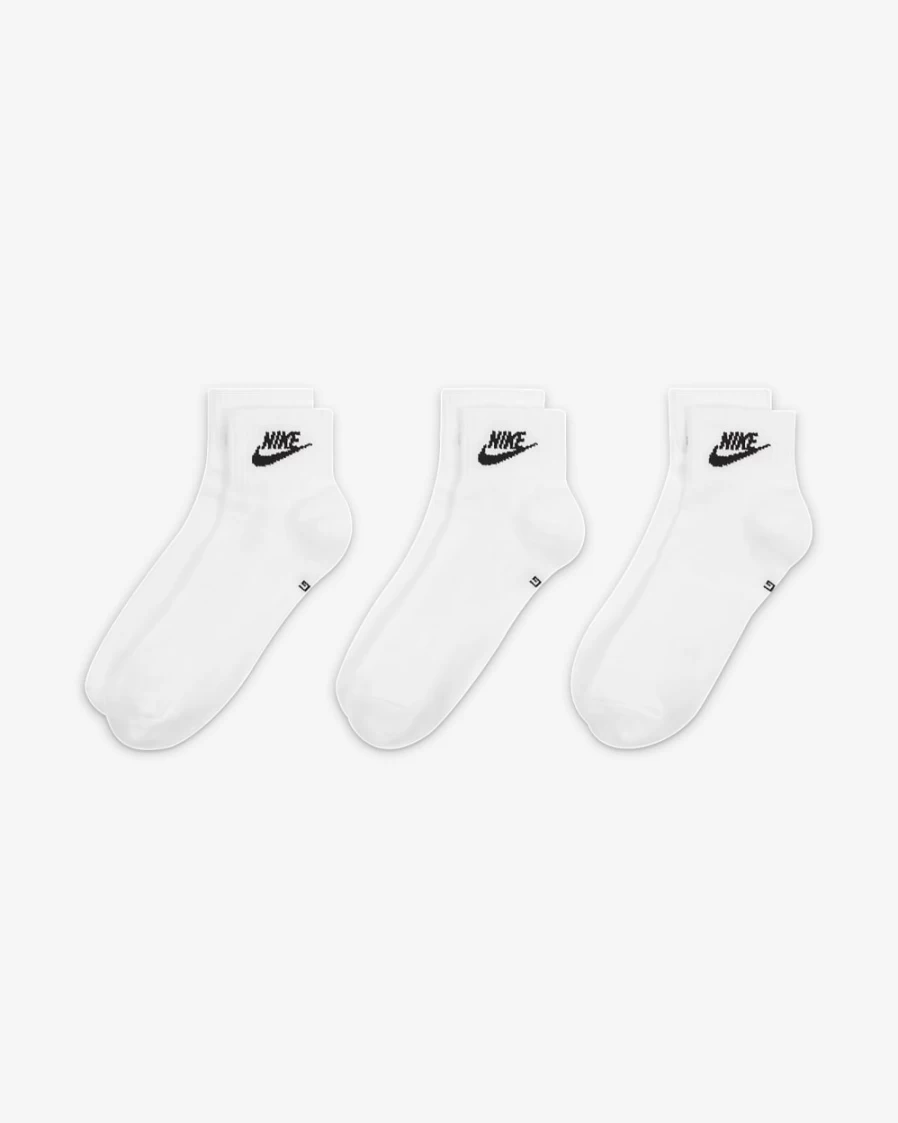 Nike White/Black Ankle Socks 3-Pack for Men & Women - Everyday Essential Athletic Socks