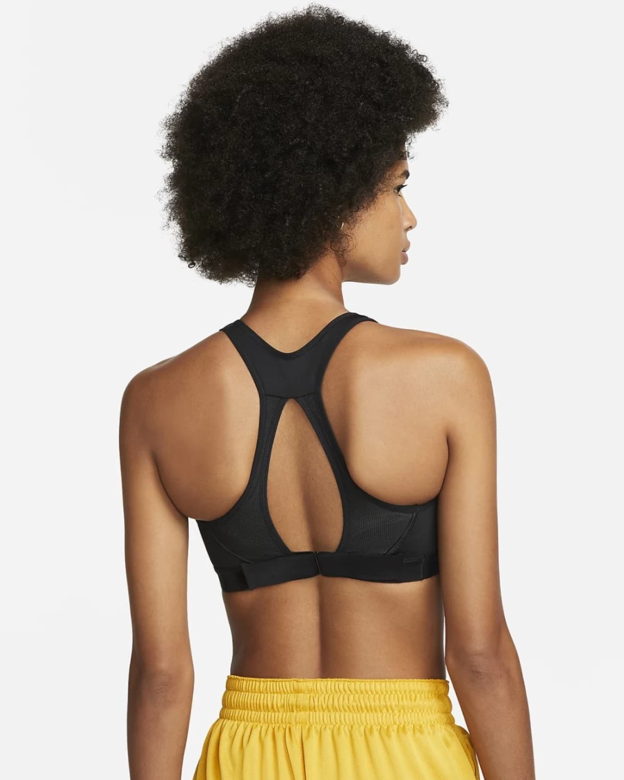 Nike Swoosh Fly Women's High-Support Sports Bra - Black/White Mesh Back, Non-Padded Workout Top
