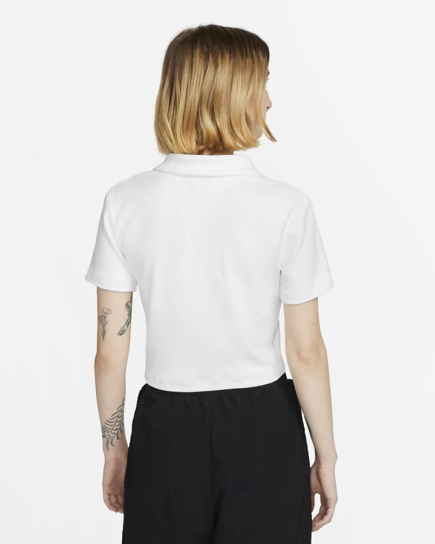 Nike Women's Essential Sportswear Polo Shirt - Short Sleeve Top in White & Black