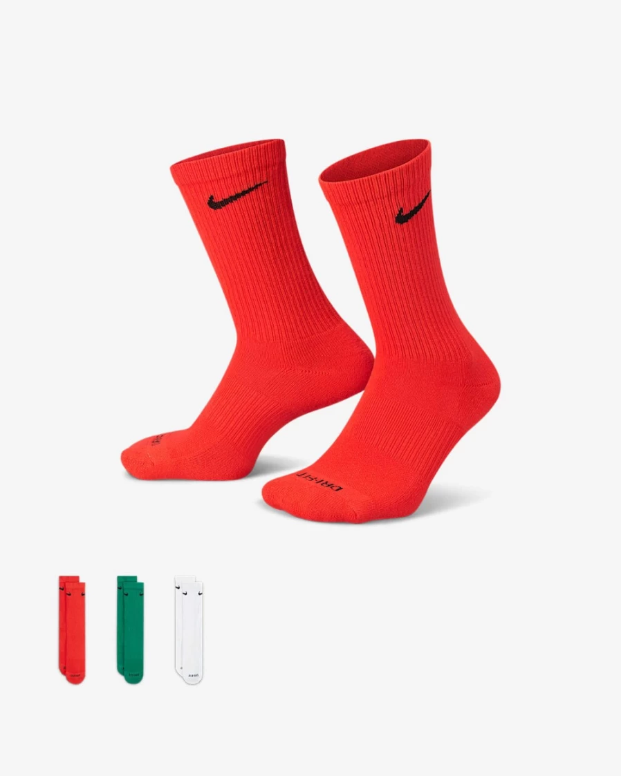 Nike Everyday Plus Cushioned Training Crew Socks for Men & Women - 3 Pairs Multi-Color Athletic Socks