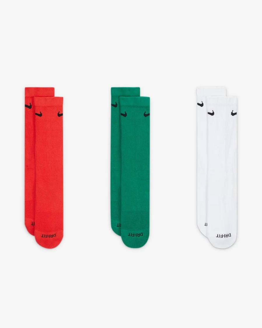 Nike Everyday Plus Cushioned Training Crew Socks for Men & Women - 3 Pairs Multi-Color Athletic Socks