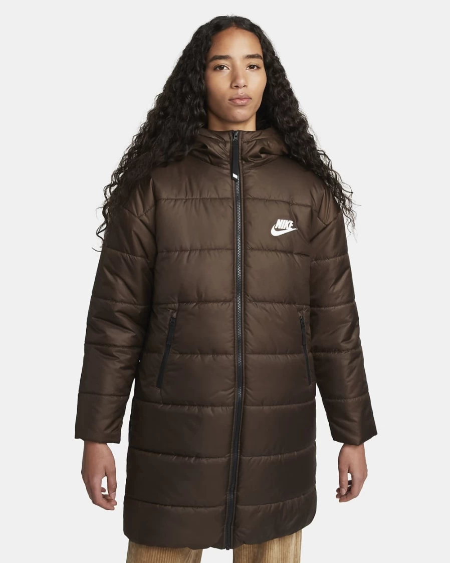 Nike Therma-FIT Repel Women's Water-Resistant Hooded Parka Jacket in Baroque Brown/Black/White