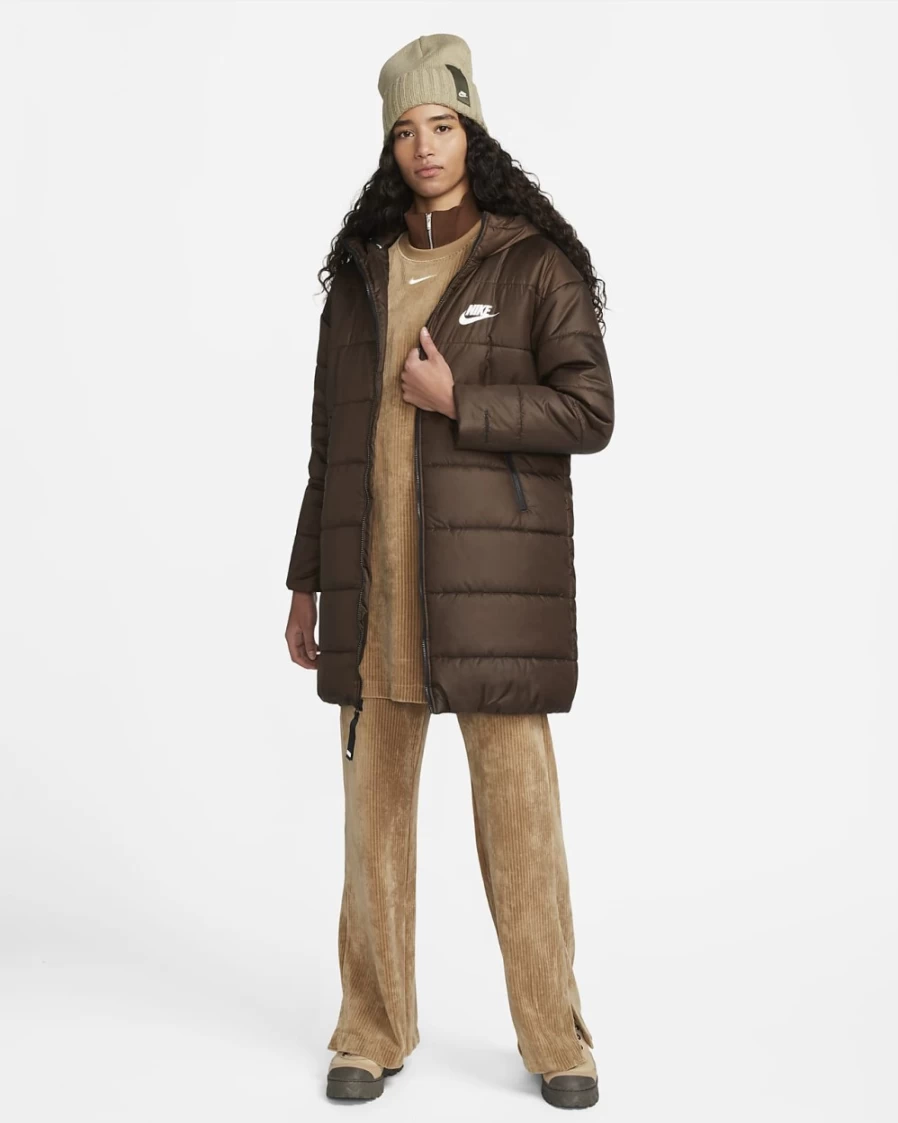 Nike Therma-FIT Repel Women's Water-Resistant Hooded Parka Jacket in Baroque Brown/Black/White