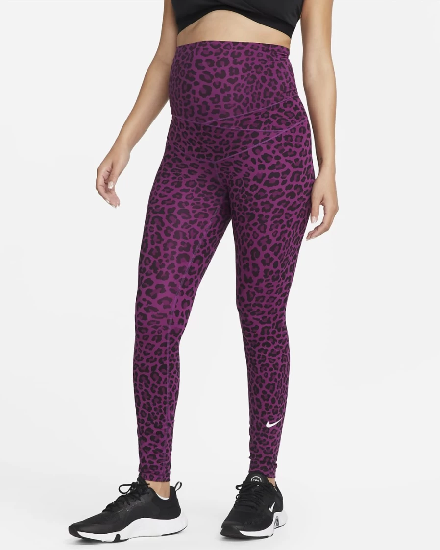 Nike Women's High-Waisted Leggings - Viotech/White Leopard Print Maternity Yoga Pants