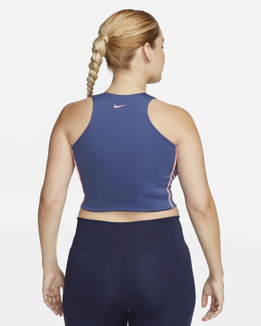 Nike Pro Dri-FIT Women's Cropped Workout Tank Top - Mystic Navy/Pink Gaze/Midnight Navy, Breathable Fitness Apparel for Training