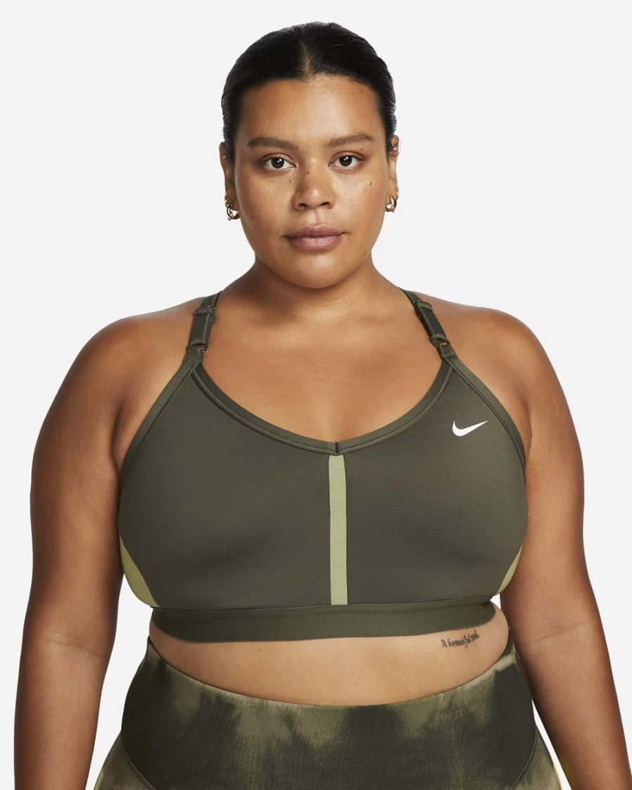 Nike Indy Women's Plus Size Light-Support Padded Sports Bra in Cargo Khaki/Alligator/White