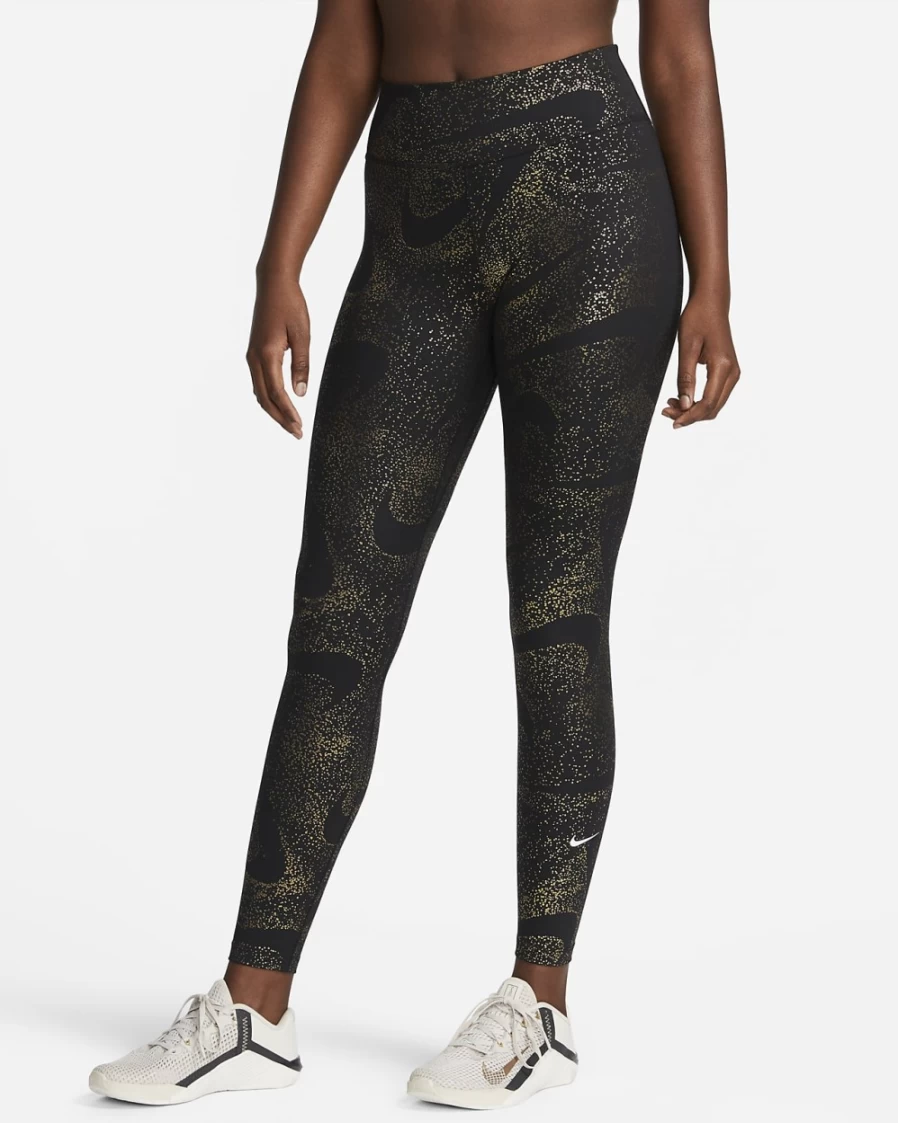 Nike Women's Black & White Printed Mid-Rise Leggings - One Collection