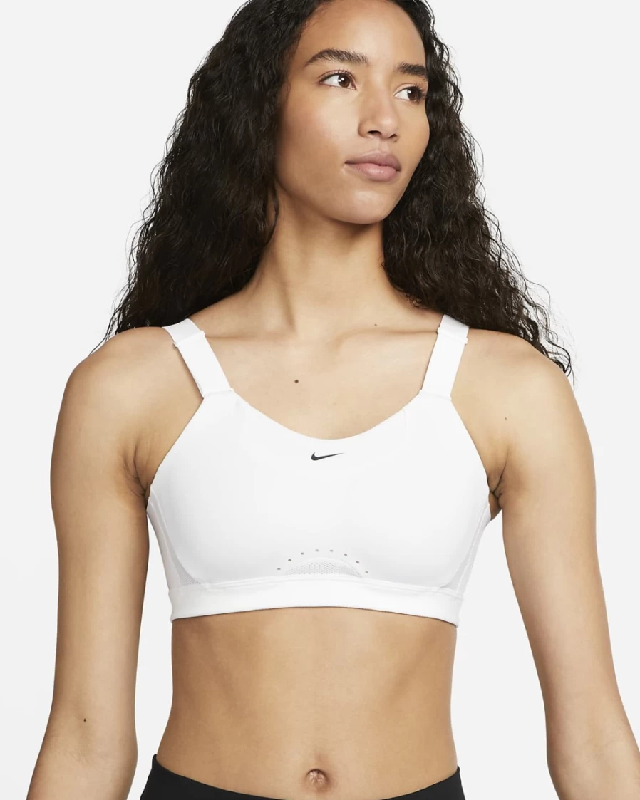 Nike Alpha Women's High-Support Sports Bra - Adjustable Padded Design in White, Stone Mauve & Black