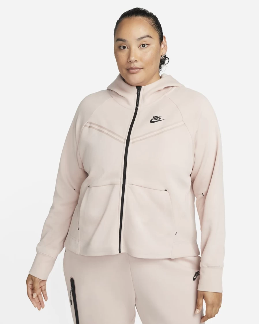 Nike Women's Plus Size Tech Fleece Windrunner Full-Zip Hoodie in Pink Oxford/Black