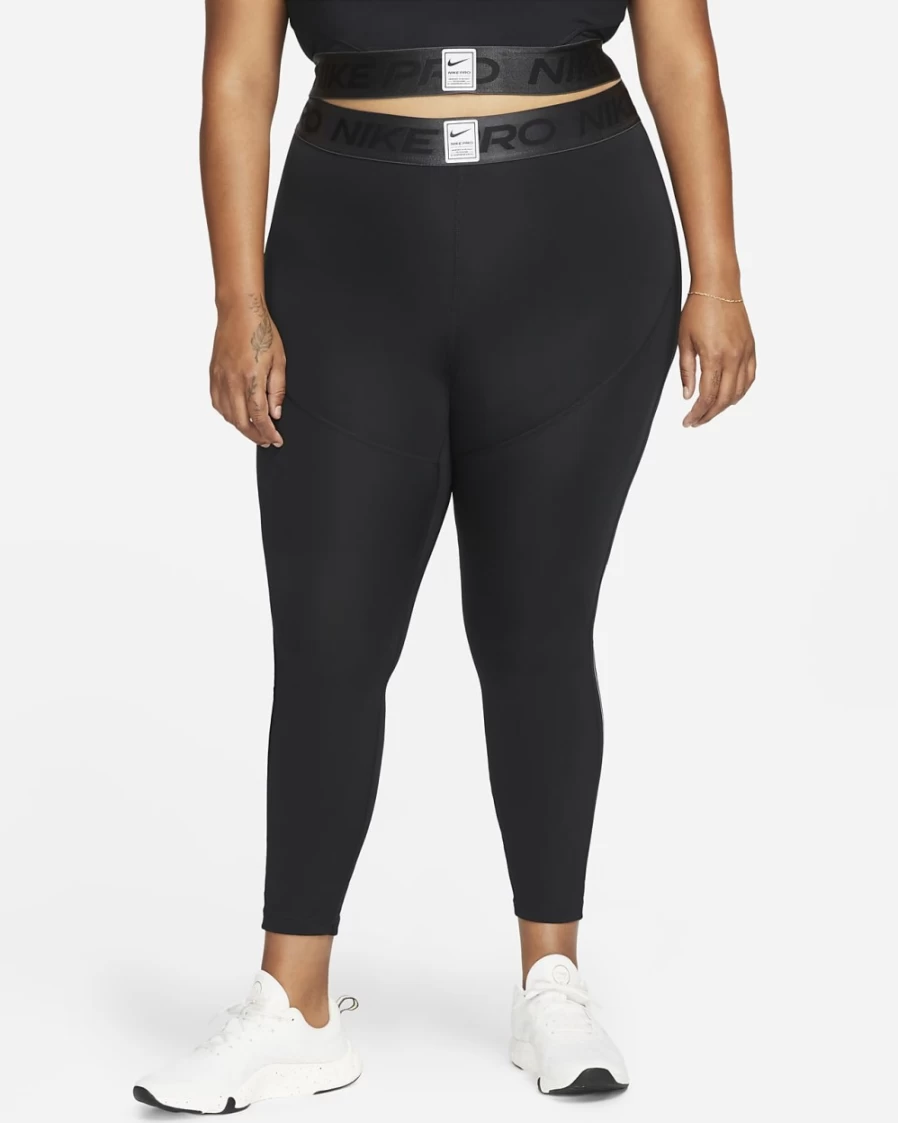 Nike Pro Women's Plus Size Mid-Rise Graphic Leggings - Black/Dark Smoke Grey/White