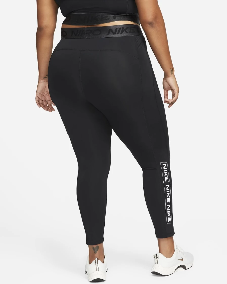 Nike Pro Women's Plus Size Mid-Rise Graphic Leggings - Black/Dark Smoke Grey/White