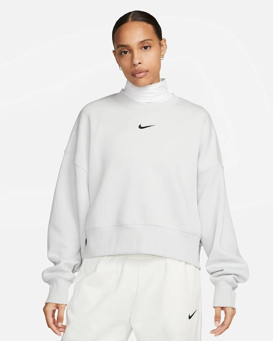 Nike Women's Phoenix Fleece Oversized Crewneck Sweatshirt in Photon Dust & Black