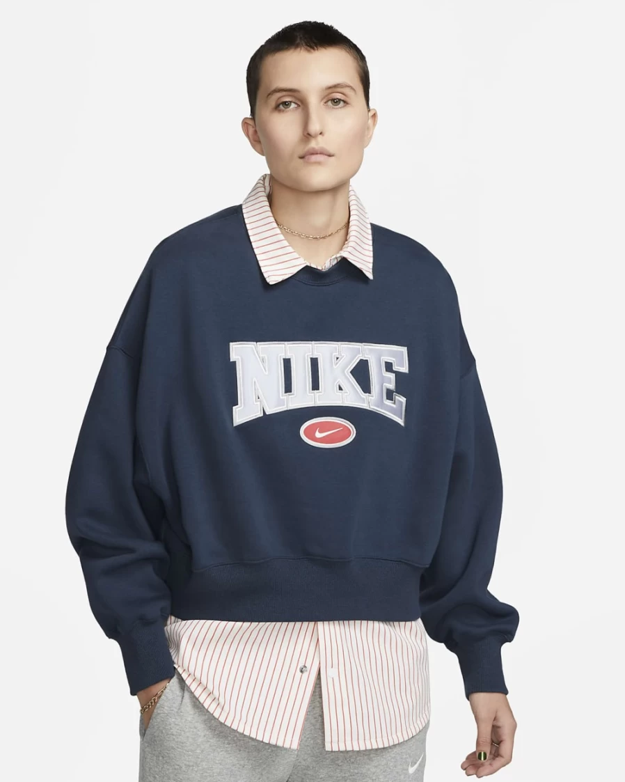 Nike Women's Armory Navy Phoenix Fleece Oversized Crewneck Sweatshirt - City Edition Sportswear