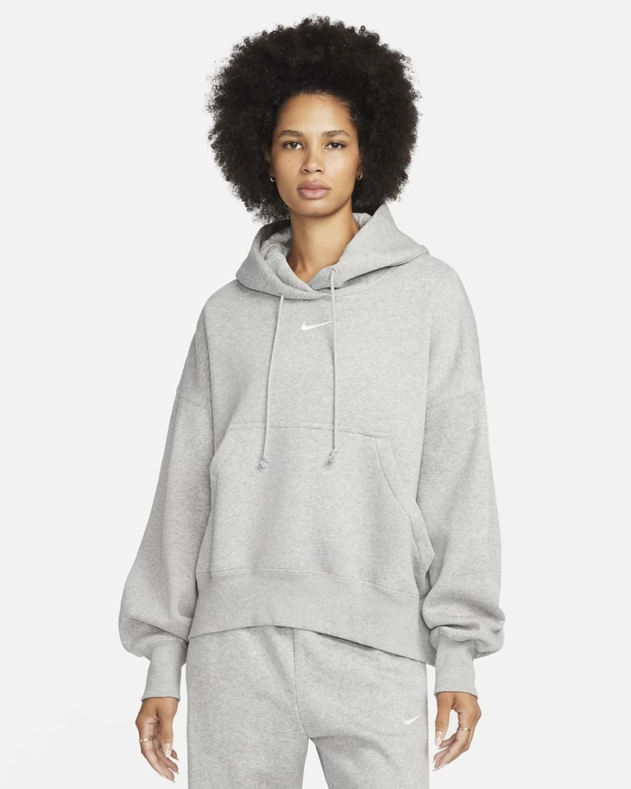Nike Women's Dark Grey Heather Phoenix Fleece Oversized Pullover Hoodie | Sportswear