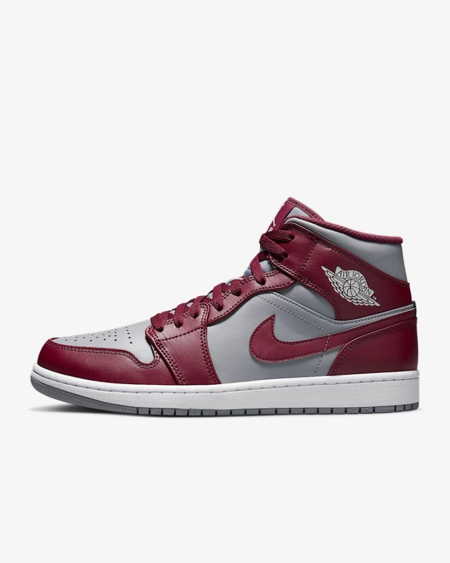 Nike Air Jordan 1 Mid Men's & Women's Shoes - Cherrywood Red, Cement Grey, White