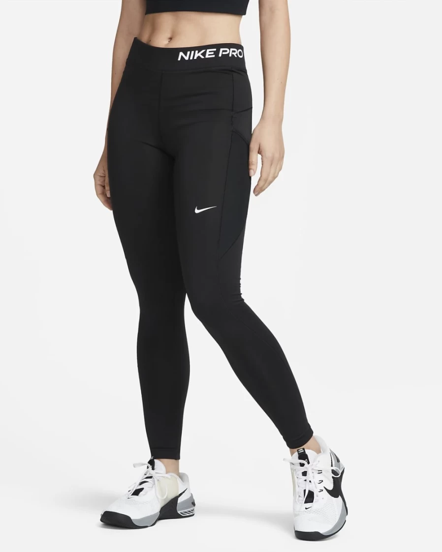 Nike Pro Therma-FIT Women's Black/White Mid-Rise Pocket Leggings for Training & Running