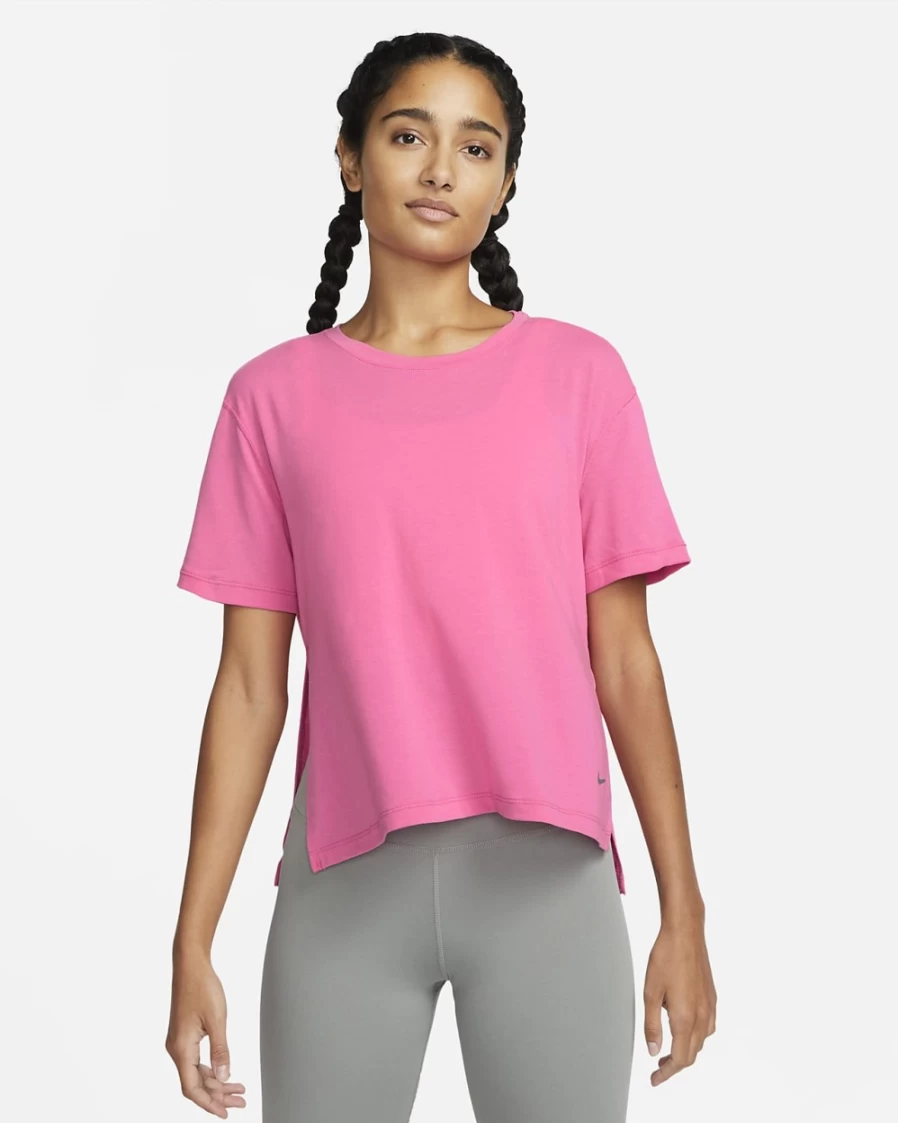 Nike Dri-FIT Yoga Top for Women - Pinksicle/Particle Grey Breathable Workout Shirt