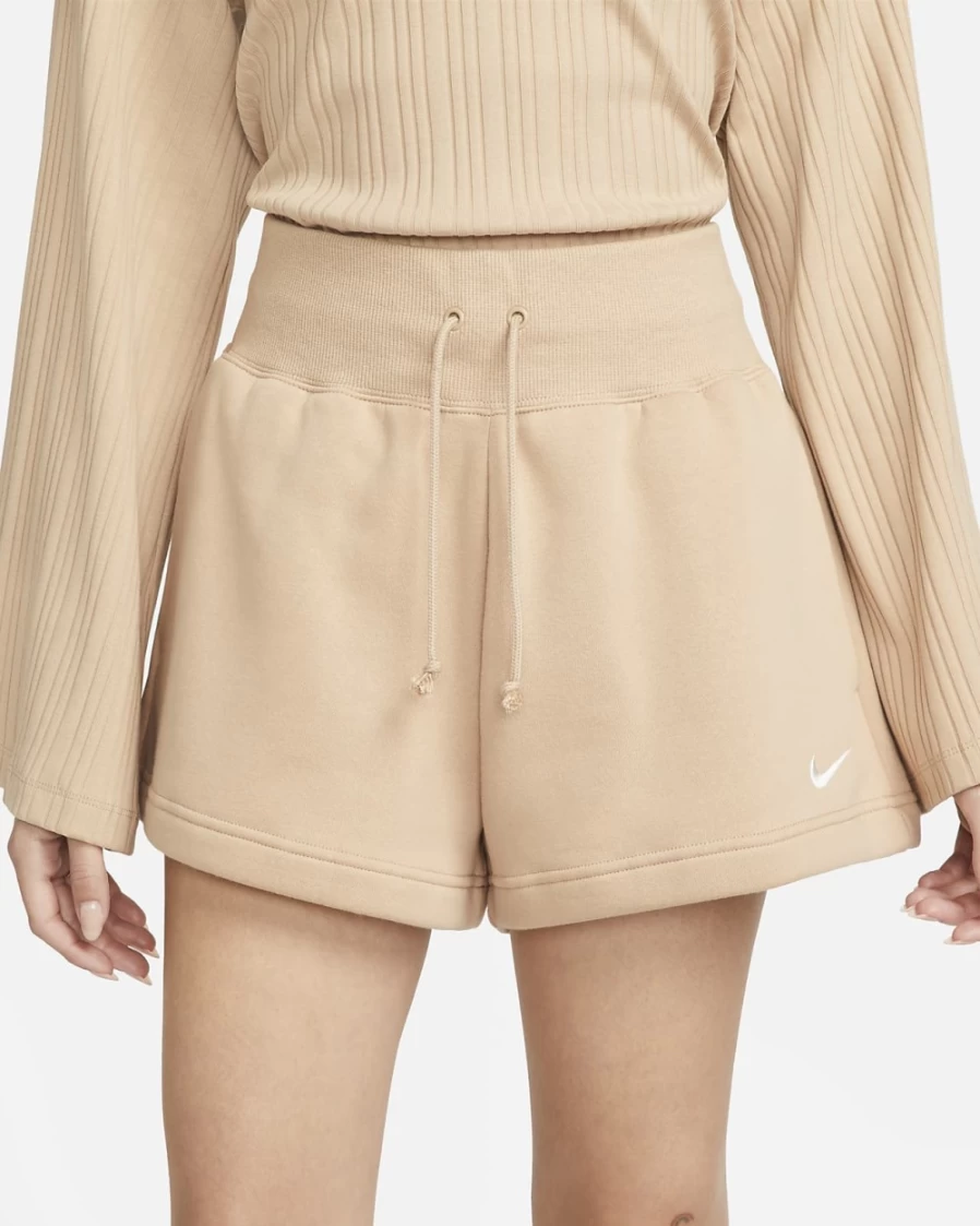 Nike Women's High-Waisted Hemp/Sail Phoenix Fleece Shorts | Sportswear Comfort