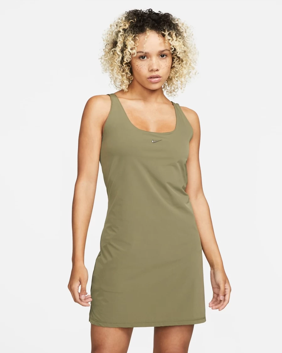 Nike Bliss Luxe Women's Medium Olive Training Dress with Built-In Shorts – Comfortable Workout Dress for Women