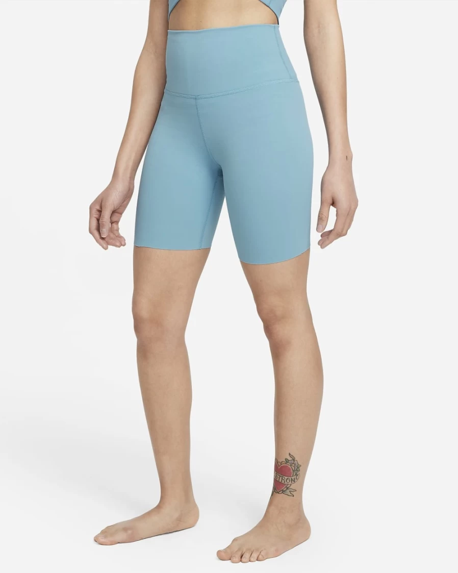 Nike Women's High-Waisted Yoga Shorts in Cerulean & Light Armory Blue - Luxe Collection