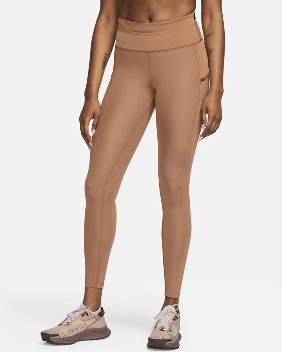 Nike Women's Epic Luxe Mid-Rise Trail Running Leggings with Pockets - Mineral Clay/Black