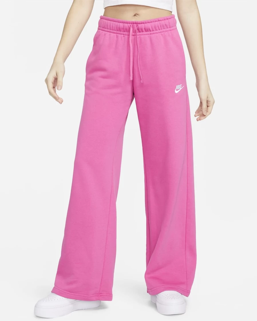 Nike Women's Active Fuchsia/White Club Fleece Wide-Leg Sweatpants | Sportswear Mid-Rise Comfort