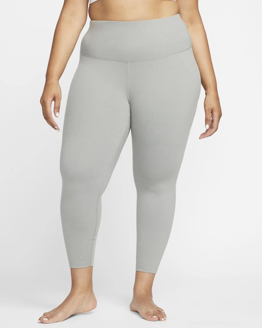 Nike Women's High-Waisted Yoga Leggings 7/8 Length - Particle Grey/Heather/Iron Grey - Plus Size Fitness Tights