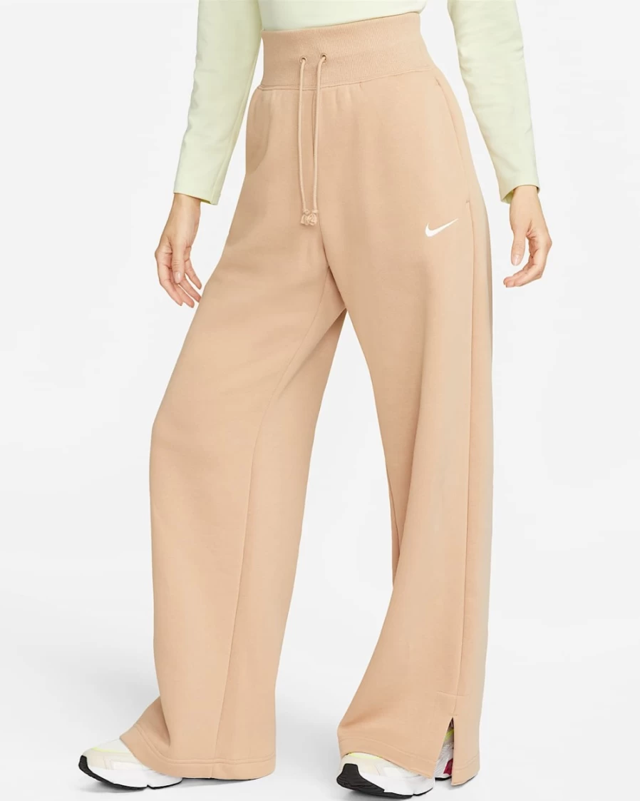 Nike Women's High-Waisted Wide-Leg Sweatpants - Hemp/Sail Color - Phoenix Fleece Sportswear