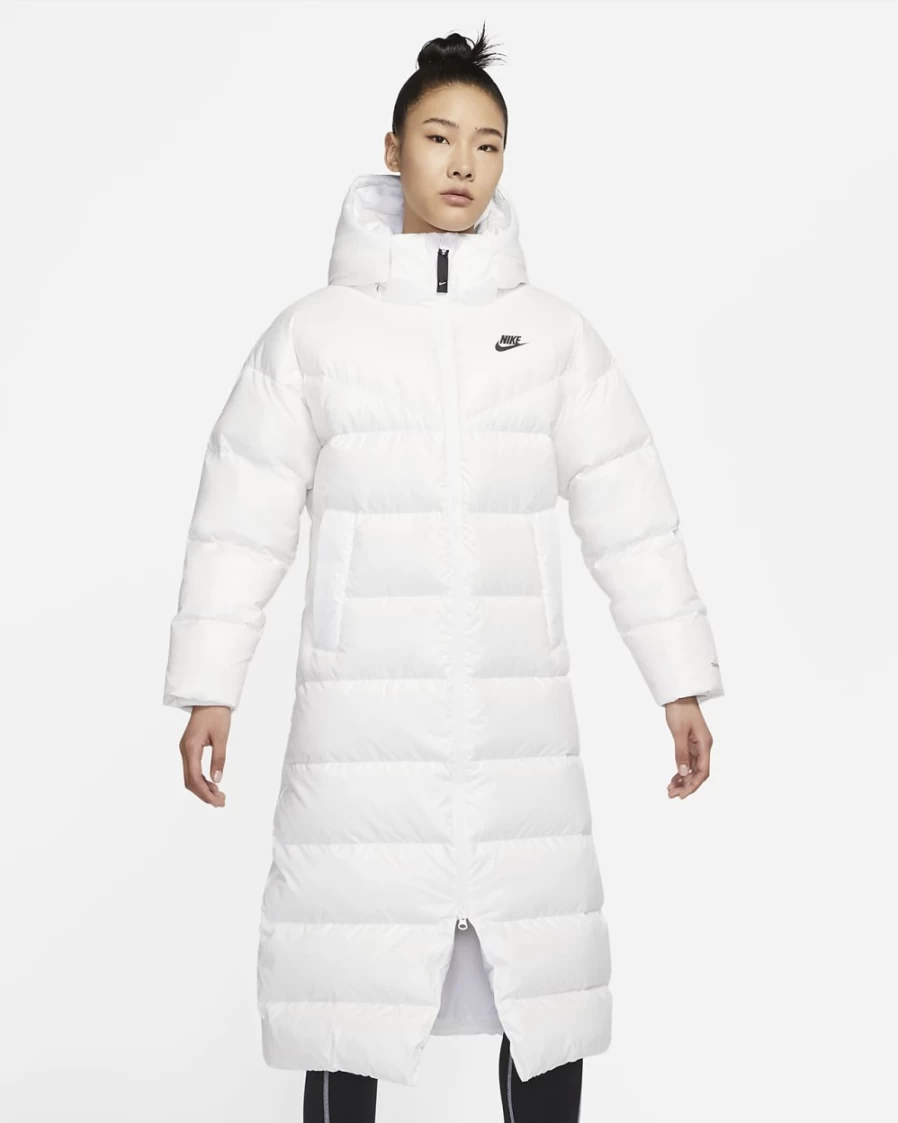 Nike Therma-FIT Women's Winter Parka Jacket - White/Black, Windproof & Insulated Sportswear Coat for Women