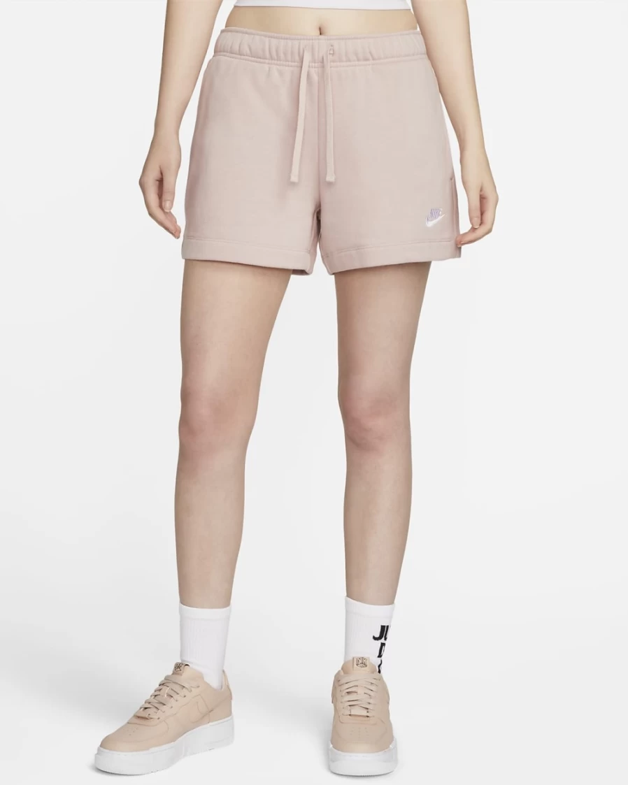 Nike Women's Sportswear Club Fleece Mid-Rise Shorts in Pink Oxford/White
