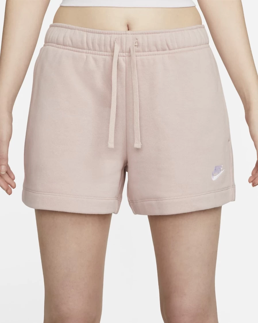 Nike Women's Sportswear Club Fleece Mid-Rise Shorts in Pink Oxford/White