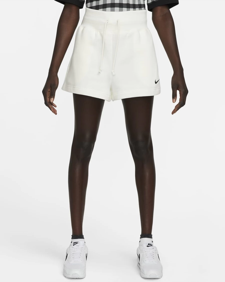 Nike Women's High-Waisted Phoenix Fleece Shorts in Sail/Black - Sportswear Comfort & Style