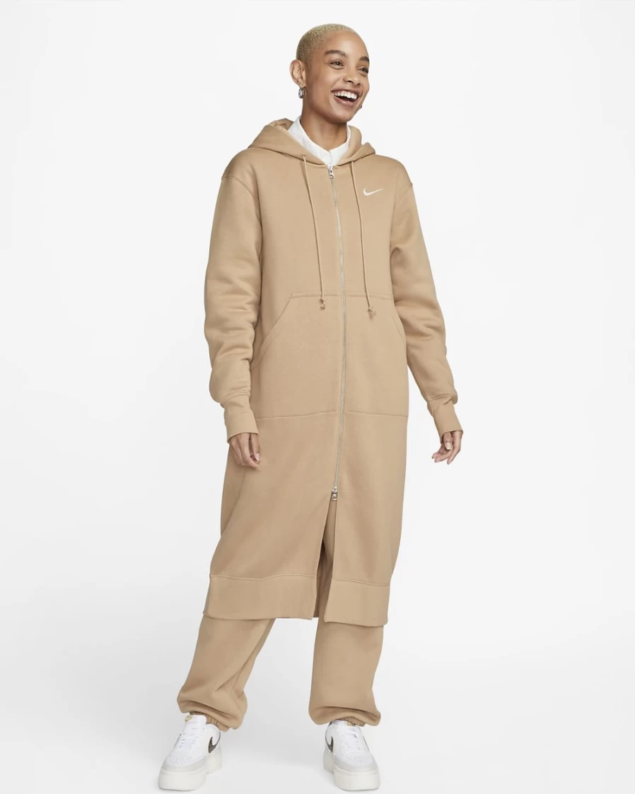 Nike Women's Oversized Phoenix Fleece Full-Zip Hoodie in Hemp/Sail - Long Comfortable Sportswear