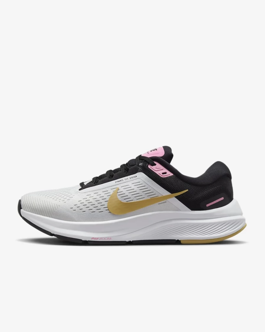 Nike Structure 24 Women's Road Running Shoes - White/Black/Pink Spell/Wheat Gold