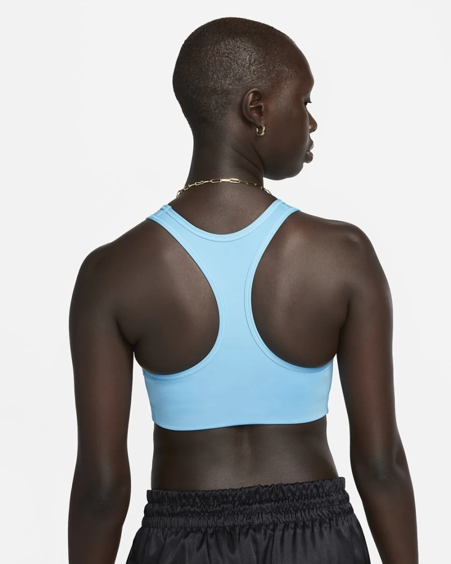 Nike Women's Baltic Blue/White Medium-Support Swoosh 1-Piece Padded Sports Bra