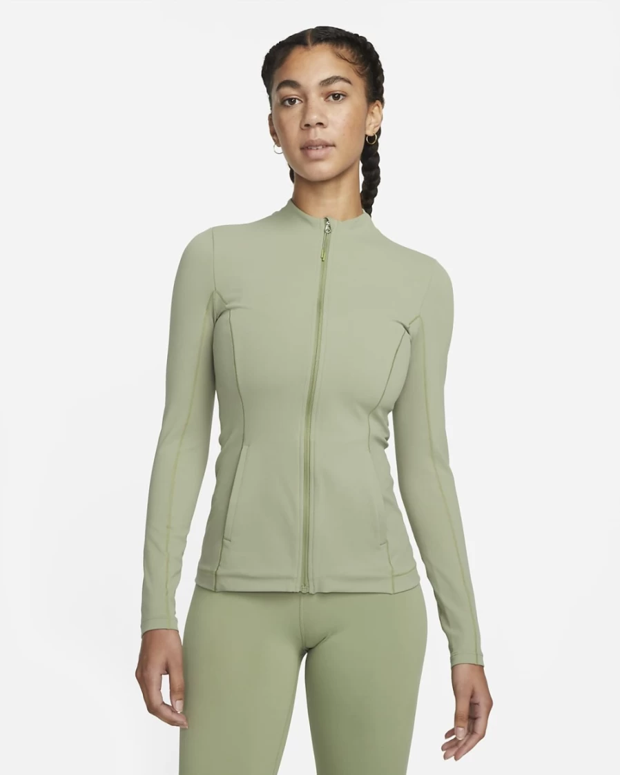 Nike Women's Oil Green Yoga Dri-FIT Luxe Fitted Jacket for Workouts
